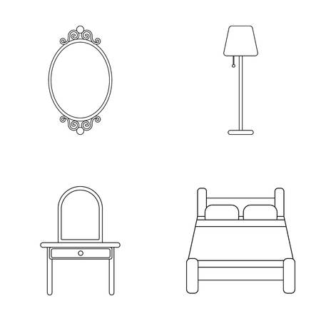 Mirror, drawer, table lamp, bed.Furniture set collection icons in outline style vector symbol stock illustration web.のイラスト素材