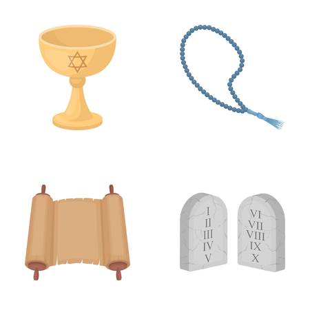 A cup of wine, Islamic beads, ten commandments, tanakh. Religion set collection icons in cartoon style vector symbol stock illustration .のイラスト素材