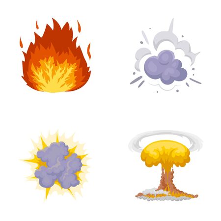 Flame, sparks, hydrogen fragments, atomic or gas explosion. Explosions set collection icons in cartoon style vector symbol stock illustration web.のイラスト素材