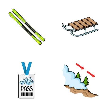 Ski, sled, lifeguard badge, badge avalanche. Ski resort set collection icons in cartoon style vector symbol stock illustration web.のイラスト素材
