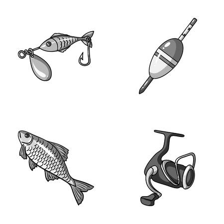 Fishing, fish, catch, hook .Fishing set collection icons in monochrome style vector symbol stock illustration web.のイラスト素材