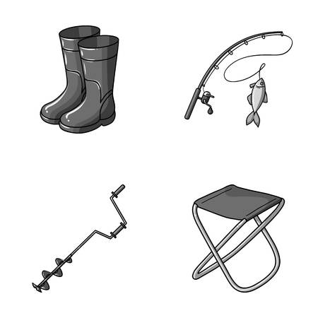 Fishing, fish, catch, fishing rod .Fishing set collection icons in monochrome style vector symbol stock illustration web.のイラスト素材