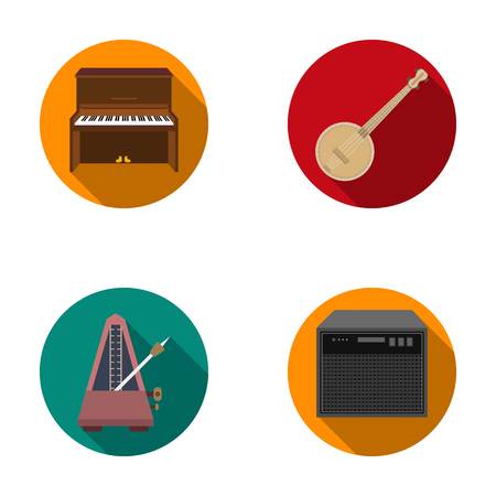 Banjo, piano,loudspeaker, metronome. Musical instruments set collection icons in flat style vector symbol stock illustration web.のイラスト素材