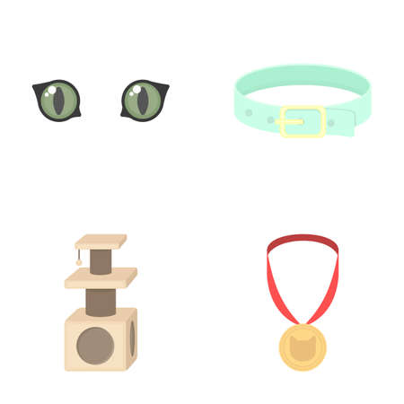 Cats eyes, a collar, a house for a cat, a medal on a ribbon.Cat set collection icons in cartoon style vector symbol stock illustration web.のイラスト素材