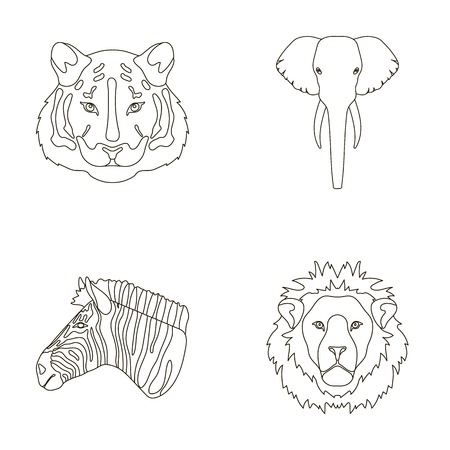 Tiger, lion, elephant, zebra, Realistic animals set collection icons in outline style vector symbol stock illustration web.のイラスト素材