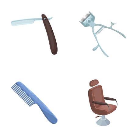 A razor, a mechanical hair clipper, an armchair and other equipment for a hairdresser.Barbershop set collection icons in cartoon style vector symbol stock illustration .のイラスト素材