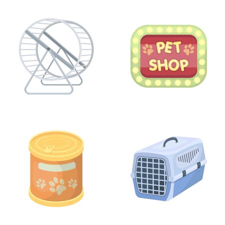 Container for carrying animals and other attributes of the zoo store. Pet shop set collection icons in cartoon style vector symbol stock illustration web.のイラスト素材