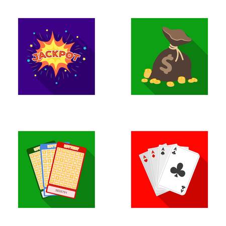 Jack sweat, a bag with money won, cards for playing Bingo, playing cards. Casino and gambling set collection icons in flat style vector symbol stock illustration web.のイラスト素材