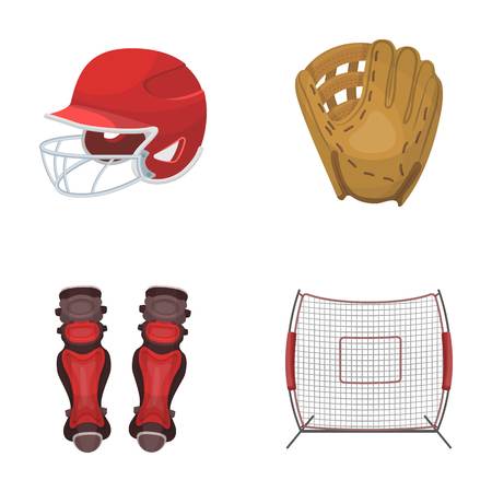 Helmet protective, knee pads and other accessories. Baseball set collection icons in cartoon style vector symbol stock illustration web.のイラスト素材