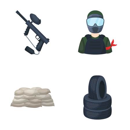 Paintball marker, player and other accessories. Paintball single icon in cartoon style vector symbol stock illustration web.のイラスト素材