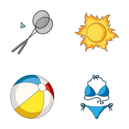 A game of badminton, a ball and the sun.Summer vacation set collection icons in cartoon style vector symbol stock illustration web.のイラスト素材