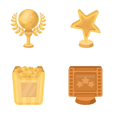 A gold prize in the form of a star, a gold globe and other prizes.Movie awards set collection icons in cartoon style vector symbol stock illustration web.のイラスト素材