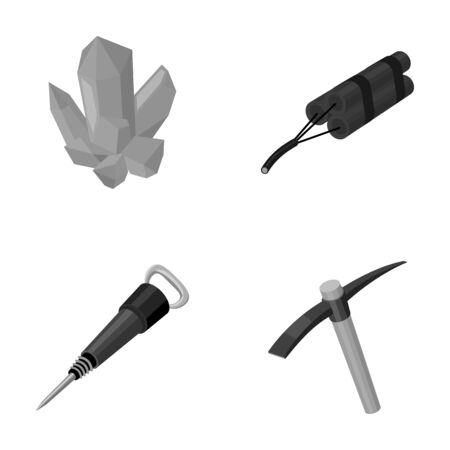 Minerals, explosives, jackhammer, pickaxe.Mining industry set collection icons in monochrome style vector symbol stock illustration web.のイラスト素材
