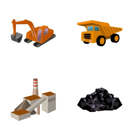 Excavator, dumper, processing plant, minerals and ore.Mining industry set collection icons in cartoon style vector symbol stock illustration web.のイラスト素材