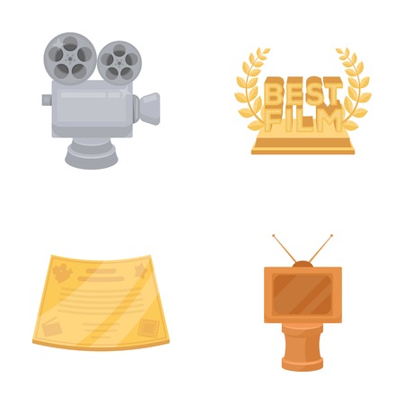 Silver camera. A bronze prize in the form of a TV and other types of prizes.Movie award,sset collection icons in cartoon style vector symbol stock illustration web.のイラスト素材