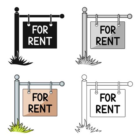 A sign on the pole for rent.Realtor single icon in cartoon style vector symbol stock illustration .のイラスト素材
