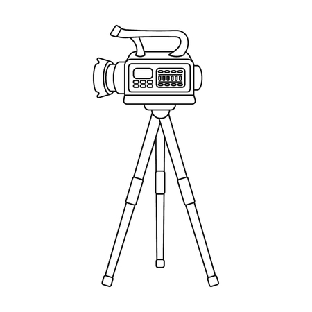 Movie camera on a tripod. Making a movie single icon in outline style vector symbol stock illustration web.のイラスト素材