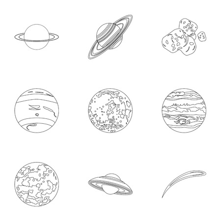 Planets of the solar system. Cosmic objects. Planets icon in set collection on outline style vector symbol stock illustration.のイラスト素材