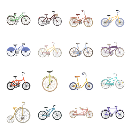Different models of bicycles. Different bicycle set collection icons in cartoon style vector symbol stock illustration web.のイラスト素材