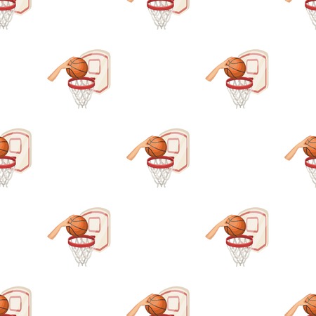 Hand with a ball near the basket.Basketball pattern icon in cartoon style vector symbol stock illustration web.のイラスト素材