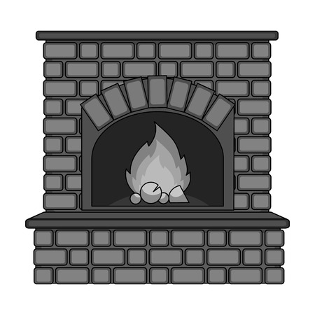 Fireplace single icon in monochrome style vector symbol stock illustrationのイラスト素材