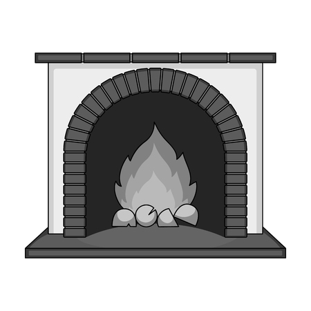 Fire, warmth and comfort. Fireplace single icon in monochrome style vector symbol stock illustration .のイラスト素材