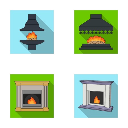 Fire, warmth and comfort.Fireplace set collection icons in flat style vector symbol stock illustration web.のイラスト素材
