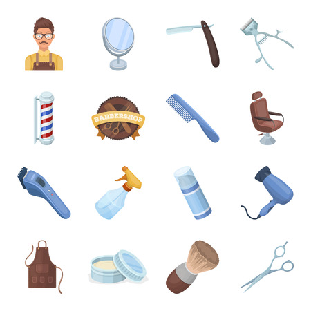 Male barber, symbol, clipper and other equipment for hairdressing.Barbershop set collection icons in cartoon style vector symbol stock illustration web.のイラスト素材