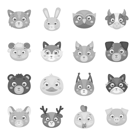 Animal muzzle set icons in monochrome style. Big collection of animal muzzle vector symbol stock illustrationのイラスト素材