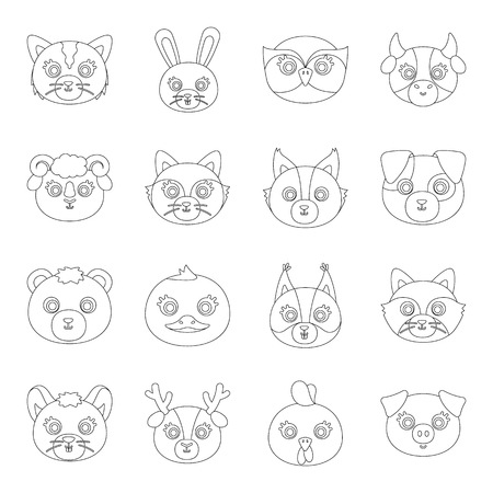 Animal muzzle set icons in line style. Big collection of animal muzzle vector symbol stock illustrationのイラスト素材