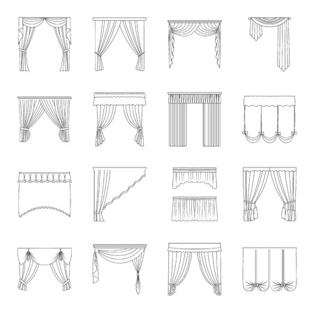Fabric, textiles, interior and other curtains elements. Curtains set collection icons in line style vector symbol stock illustration web.のイラスト素材