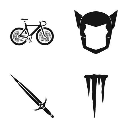 Bicycle, mask and other web icon in black style. sword, icicle icons in set collection.のイラスト素材