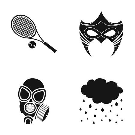 Tennis racket, mask and other web icon in black style.gas mask, precipitation icons in set collection.のイラスト素材