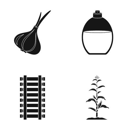 Garlic, vessel and other  icon in black styleのイラスト素材