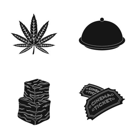 A hemp sheet, a bowl with a lid and other web icon in black style. food, a movie ticket icons in set collection.のイラスト素材