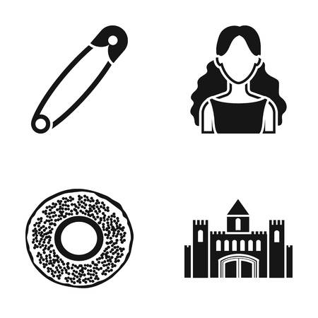 beauty, hairdresser and or web icon in black style. bakery, history icons in set collection.のイラスト素材