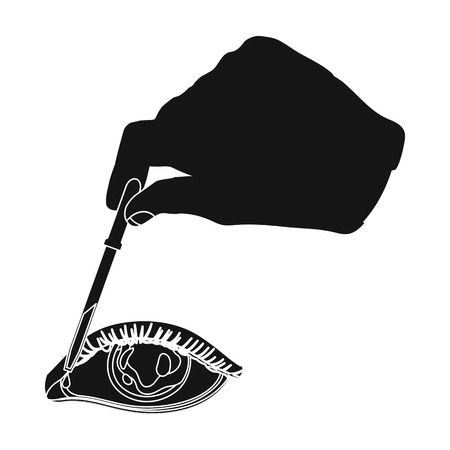 Hand wrapping the medicine in the damaged eye. Medicine single icon in black style vector symbol stock illustration web.のイラスト素材