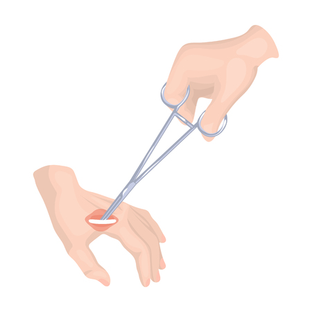 Manipulation, treatment of a wound on the arm with a medical instrument. Traumatology single icon in cartoon style vector symbol stock illustration web.のイラスト素材