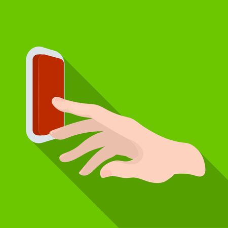 A hand that includes an electric switch. Push Button Switch single icon in flat style vector symbol stock illustration web.のイラスト素材