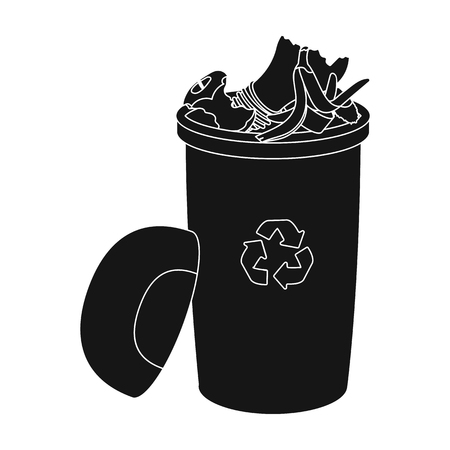 A full garbage can with waste. Rubbish and Ecology single icon in black style vector symbol stock illustration web.のイラスト素材