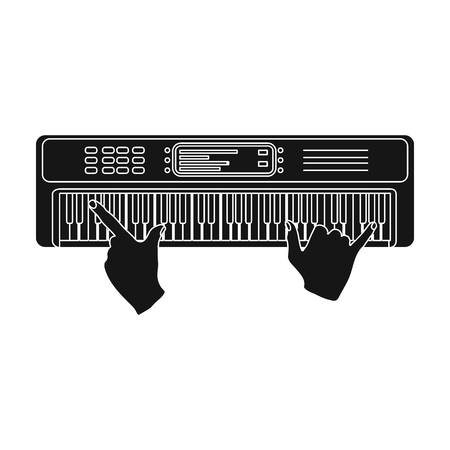 Playing on an electronic keyboard instrument. Synthesizer, Electroorgan single icon in black style vector symbol stock illustration web.のイラスト素材