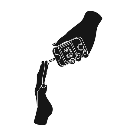 Measuring the level of sugar in the blood of a person with a Glucometer.Medicine single icon in black style vector symbol stock illustration web.のイラスト素材