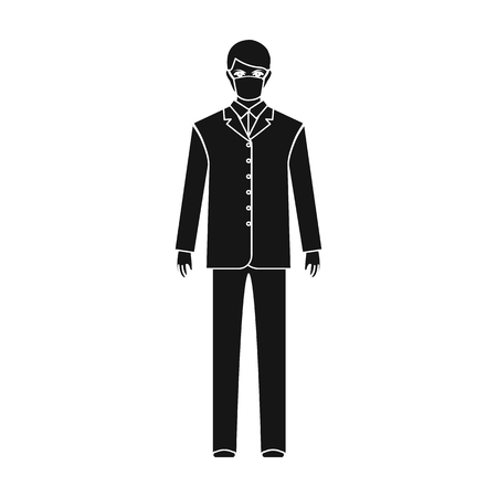 The man is a doctor in uniform and a protective mask. The medicine single icon in black style vector symbol stock illustration web.のイラスト素材