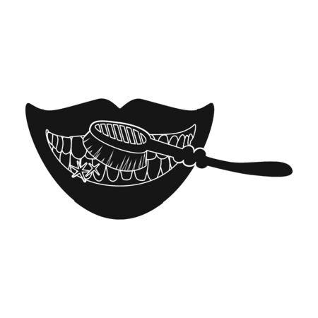 Care, brushing teeth with a toothbrush. Dental hygiene single icon in black style vector symbol stock illustration web.のイラスト素材