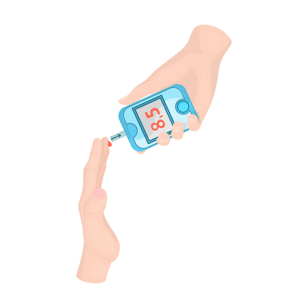 Measuring the level of sugar in the blood of a person with a Glucometer.Medicine single icon in cartoon style vector symbol stock illustration web.のイラスト素材