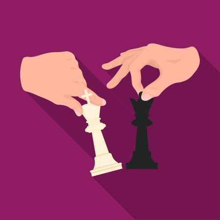 Hands holding chess pieces. Chess single icon in flat style vector symbol stock illustration web.のイラスト素材