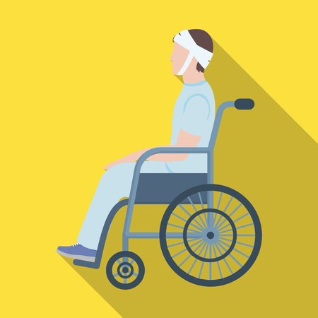 A man with a trauma in a wheelchair. Medicine single icon in flat style vector symbol stock illustration web.のイラスト素材