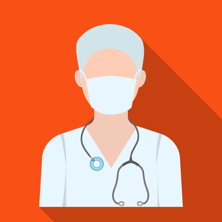 The doctor is wearing a face mask with a phonendoscope. Medicine single icon in flat style vector symbol stock illustration web.のイラスト素材