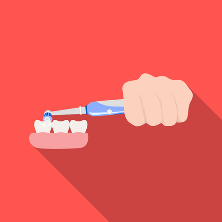 Cleaning the teeth with an electronic toothbrush. Dental hygiene single icon in flat style vector symbol stock illustration web.のイラスト素材