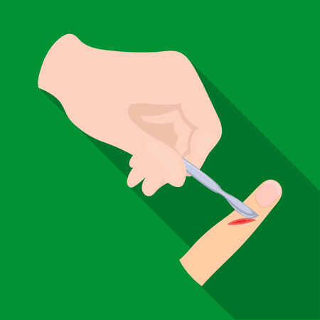 Cut the finger with a surgical scalpel. Surgery single icon in flat style vector symbol stock illustration web.のイラスト素材